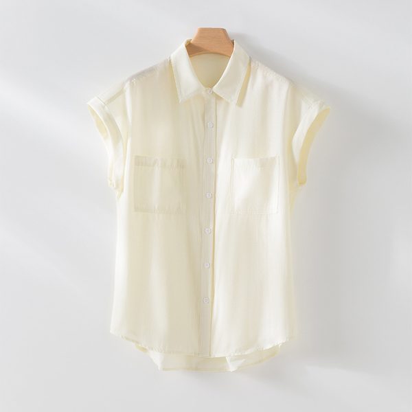 Womens Tops | Short-Sleeve Button Front Collared Blouse