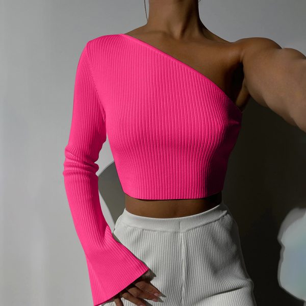 Womens Tops | One-Shoulder Lurex Ribbed Sweater